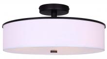 Canarm ISF2037B03BK - Tristan 17.75 in. 3-Light 60-Watt Modern Matte Black Semi-Flush Mount with White Fabric Shade