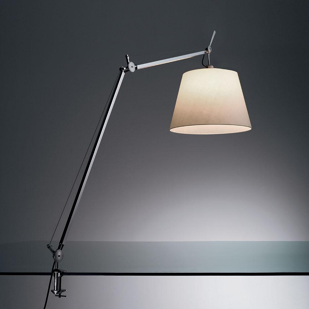 TOLOMEO MEGA INC 100W E26 DIM ALUM W/12" DIFF PARCH & TABLE CLAMP