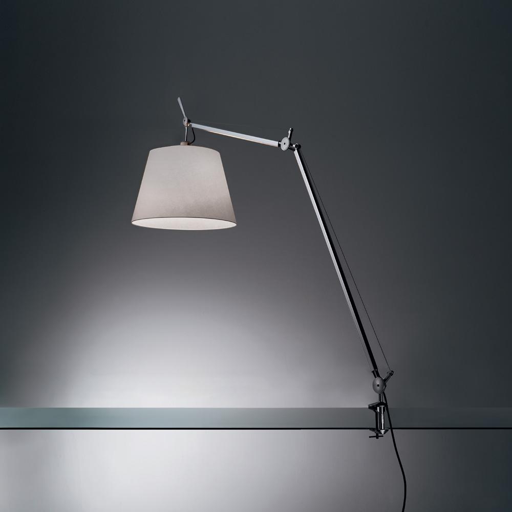 TOLOMEO MEGA INC 100W E26 DIM ALUM W/12" DIFF FIBER & TABLE CLAMP