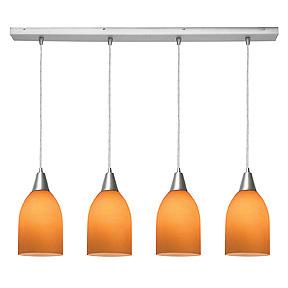 Four Light Brushed Steel Amber Glass Island Light