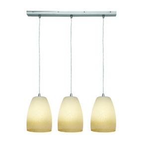 Three Light Brushed Steel French Amber Glass Multi Light Pendant