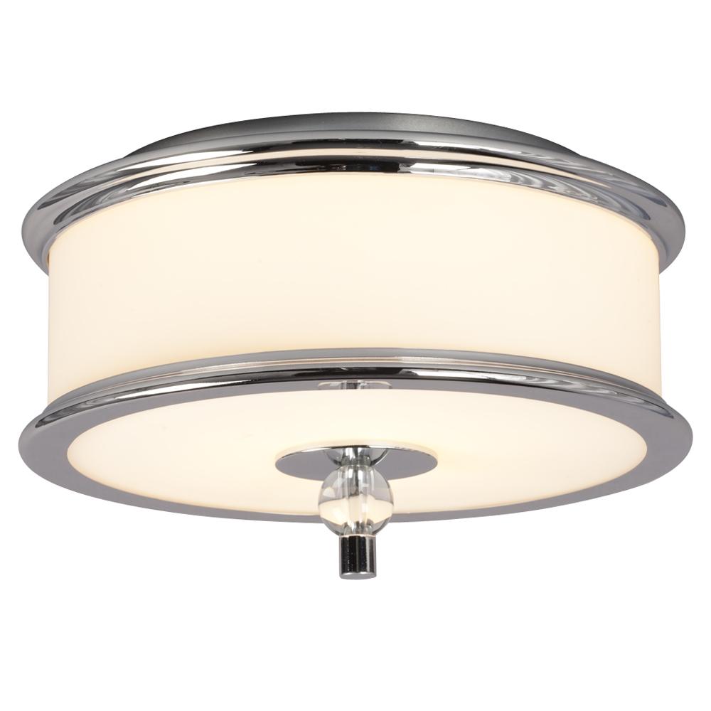 2-Light Flush Mount - Polished Chrome with White Glass