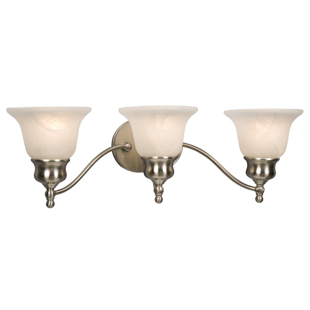 Three Light Vanity - Brushed Nickel w/ White Marbled Glass