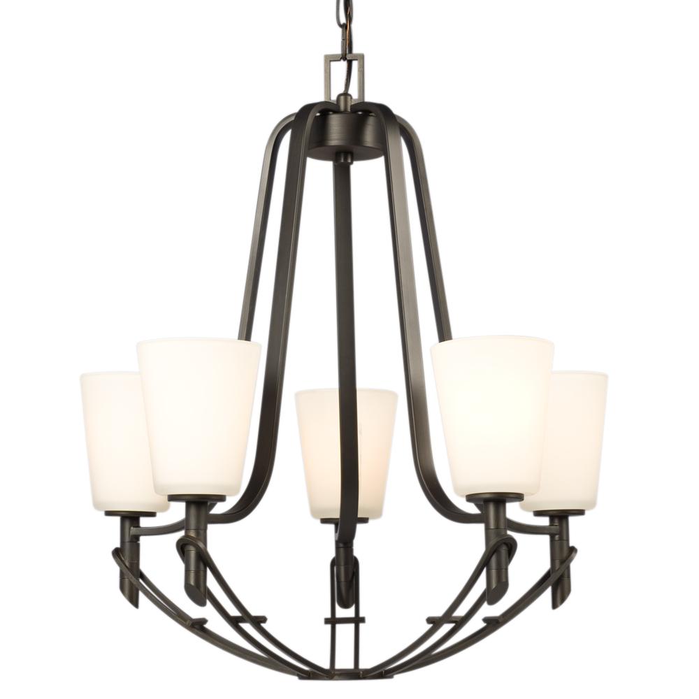 Five Light Chandelier - Oil Rubbed Bronze with Satin White Glass