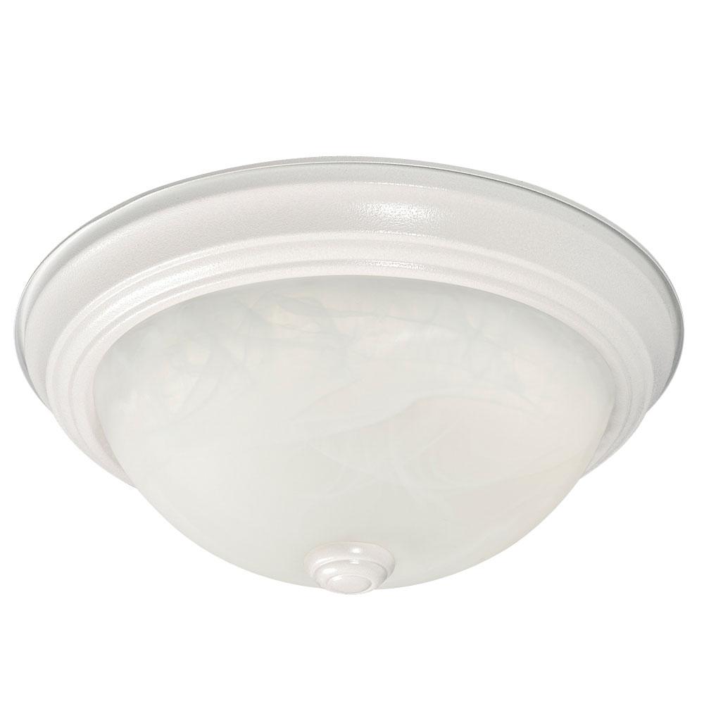 LED Flush Mount Ceiling Light - in White finish with Marbled Glass