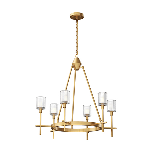 SALITA 6 LIGHT CHANDELIER VINTAGE BRASS RIBBED CRYSTAL