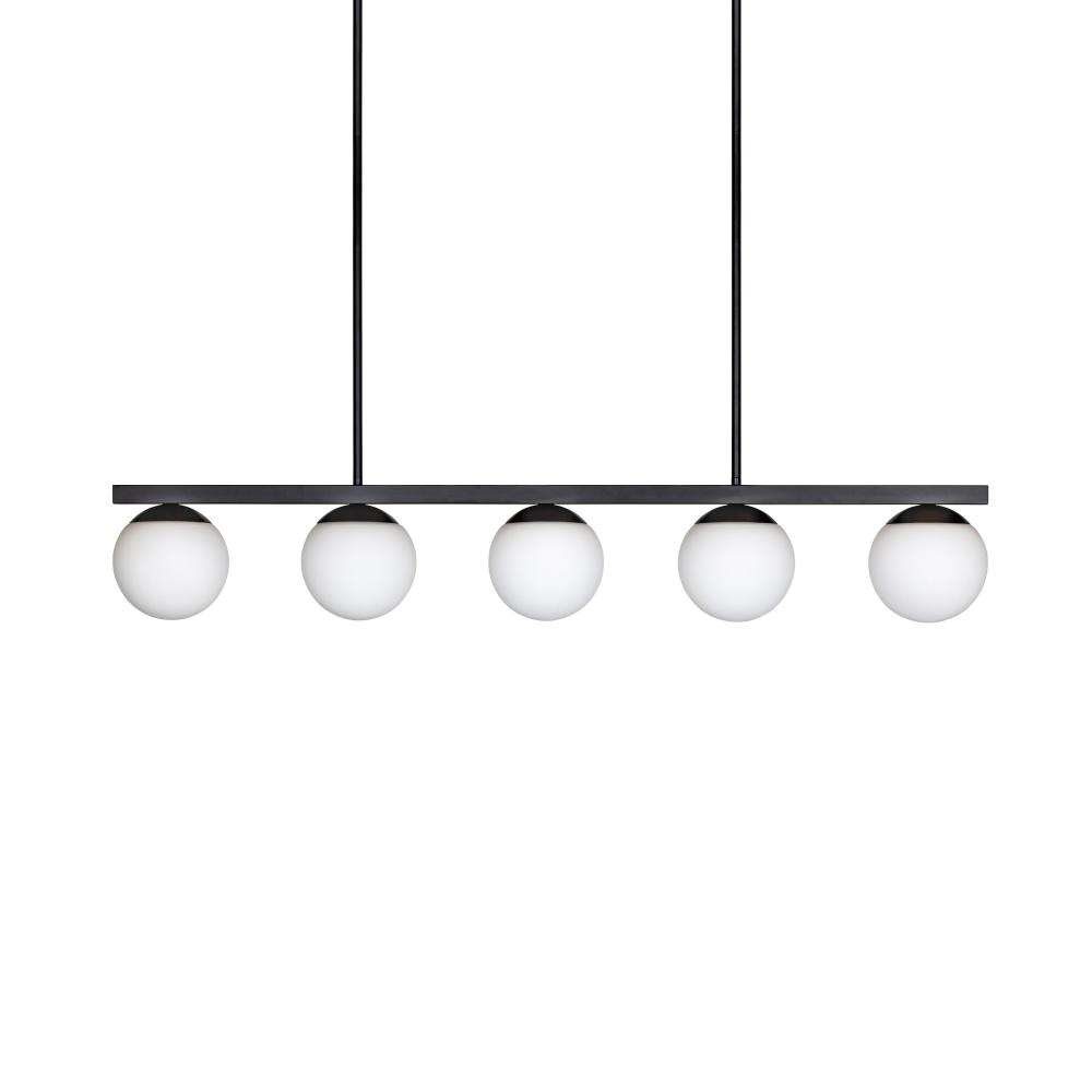 Eclipse - 5 Light Linear Pendant in Black with Opal Glass