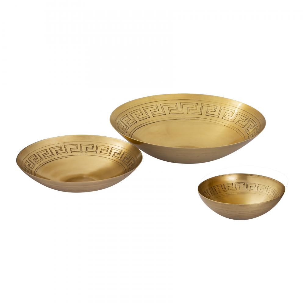 Greek Key Bowl - Set of 3 Brass