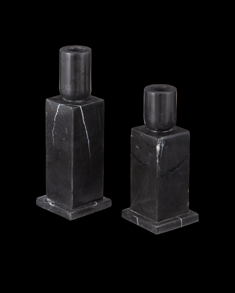 Lithos Black Candle Holder Set of 2